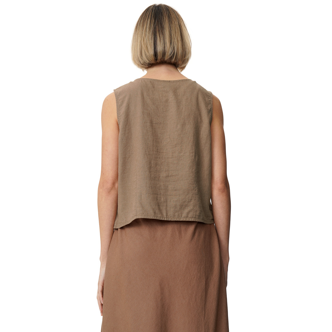 Damen Leinen-Blusentop mit Knopfleiste