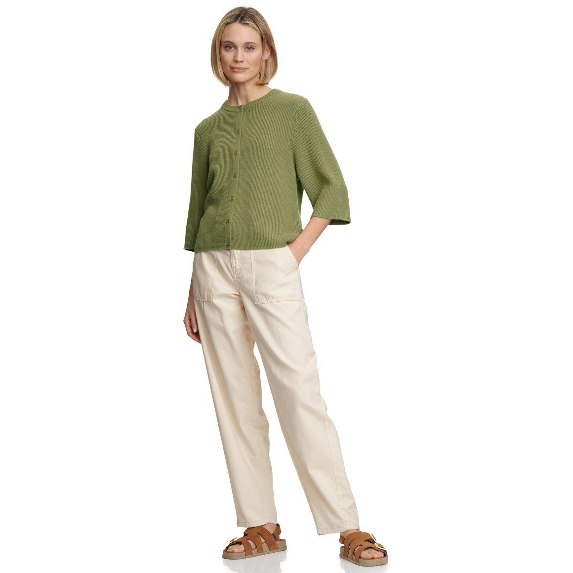 Damen Barrel-Hose aus Leinen-Mix