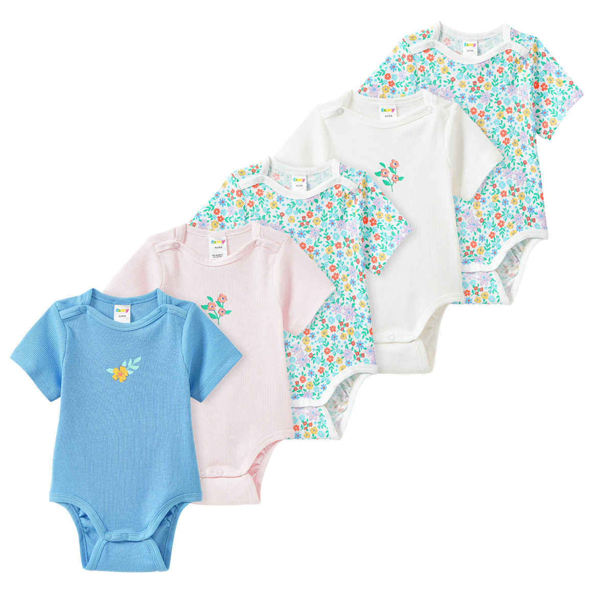 5 Baby Bodys mit Rippstruktur