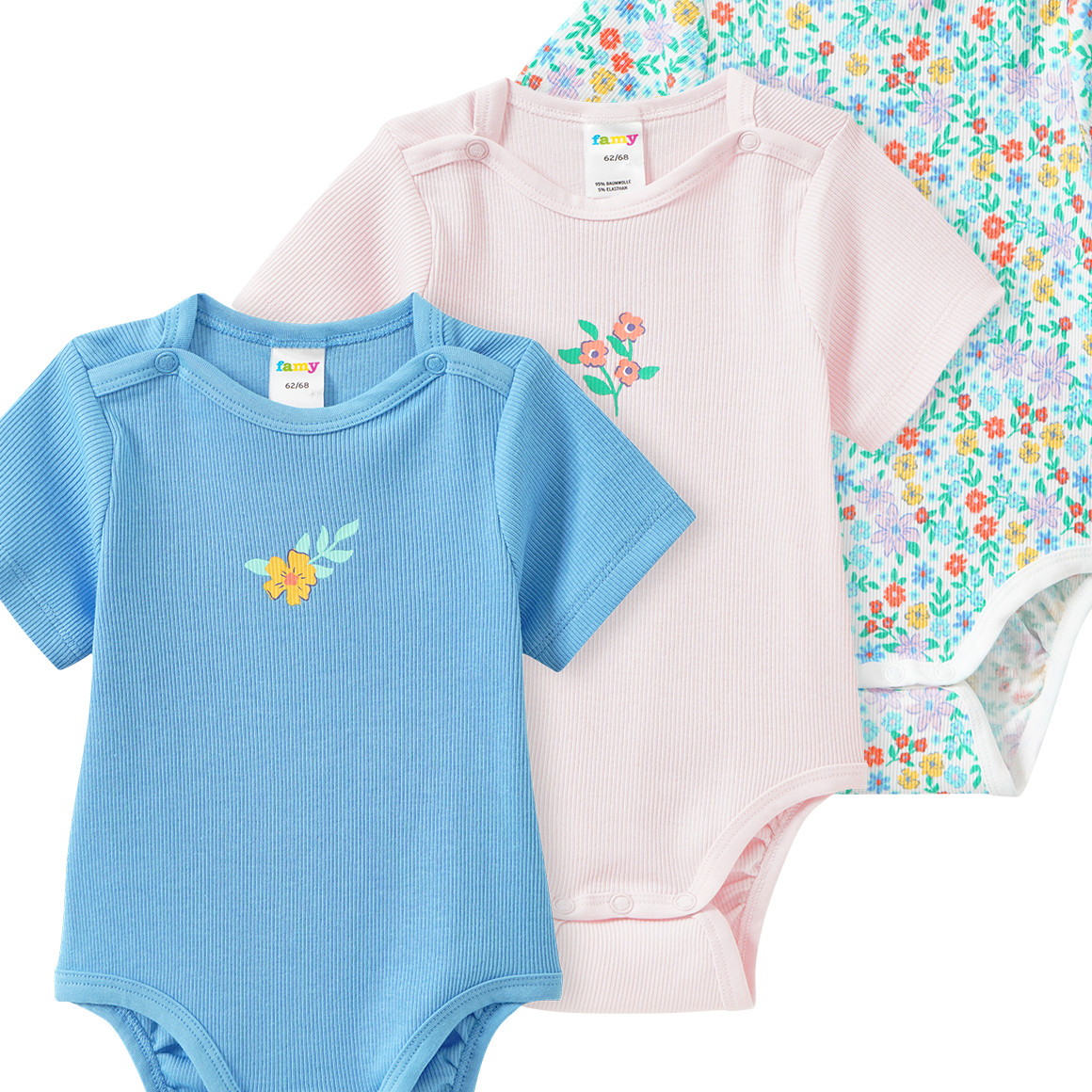 5 Baby Bodys mit Rippstruktur