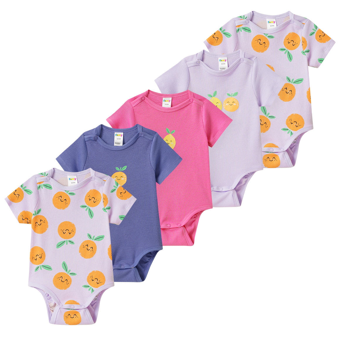 5 Baby Bodys mit Rippstruktur