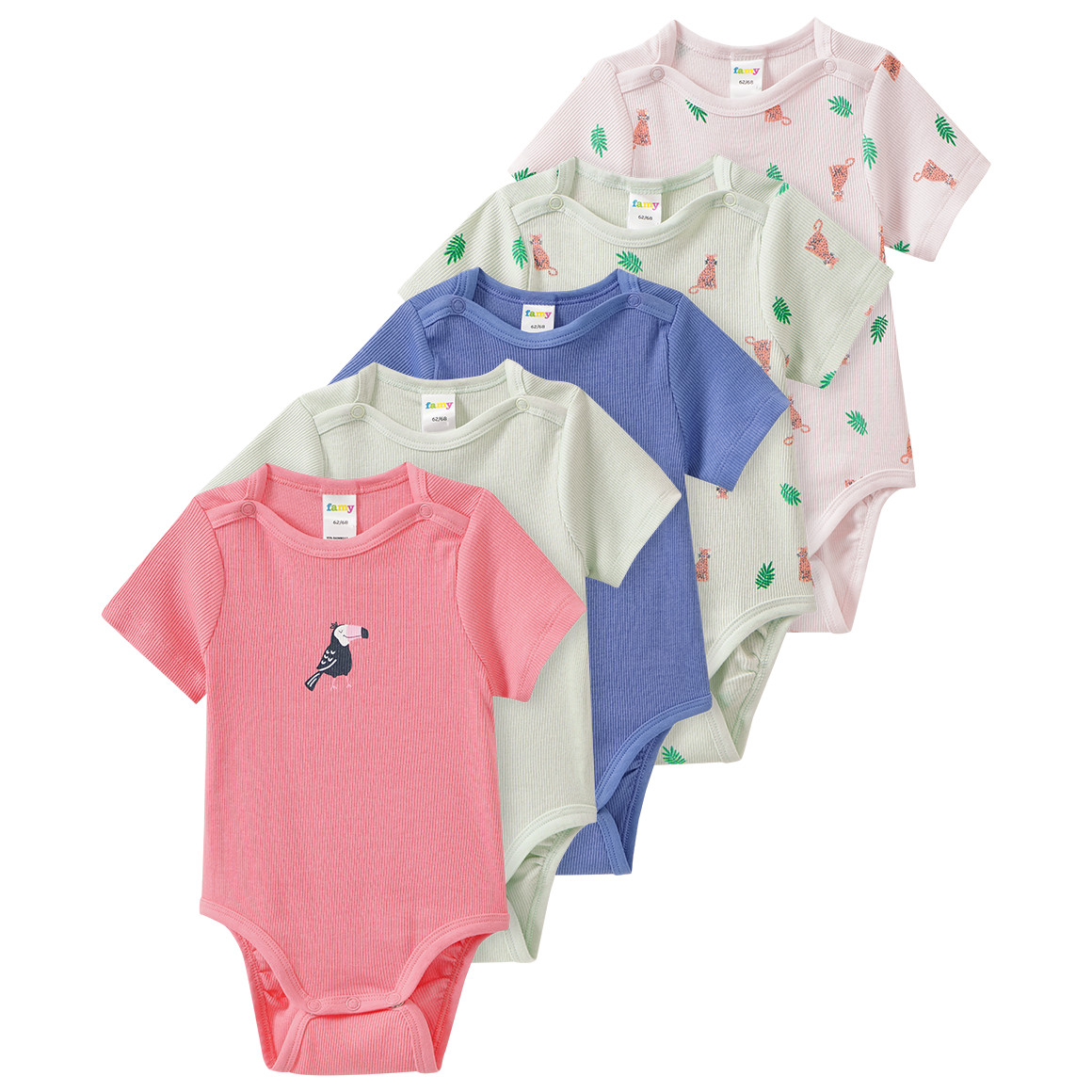 5 Baby Bodys mit Rippstruktur