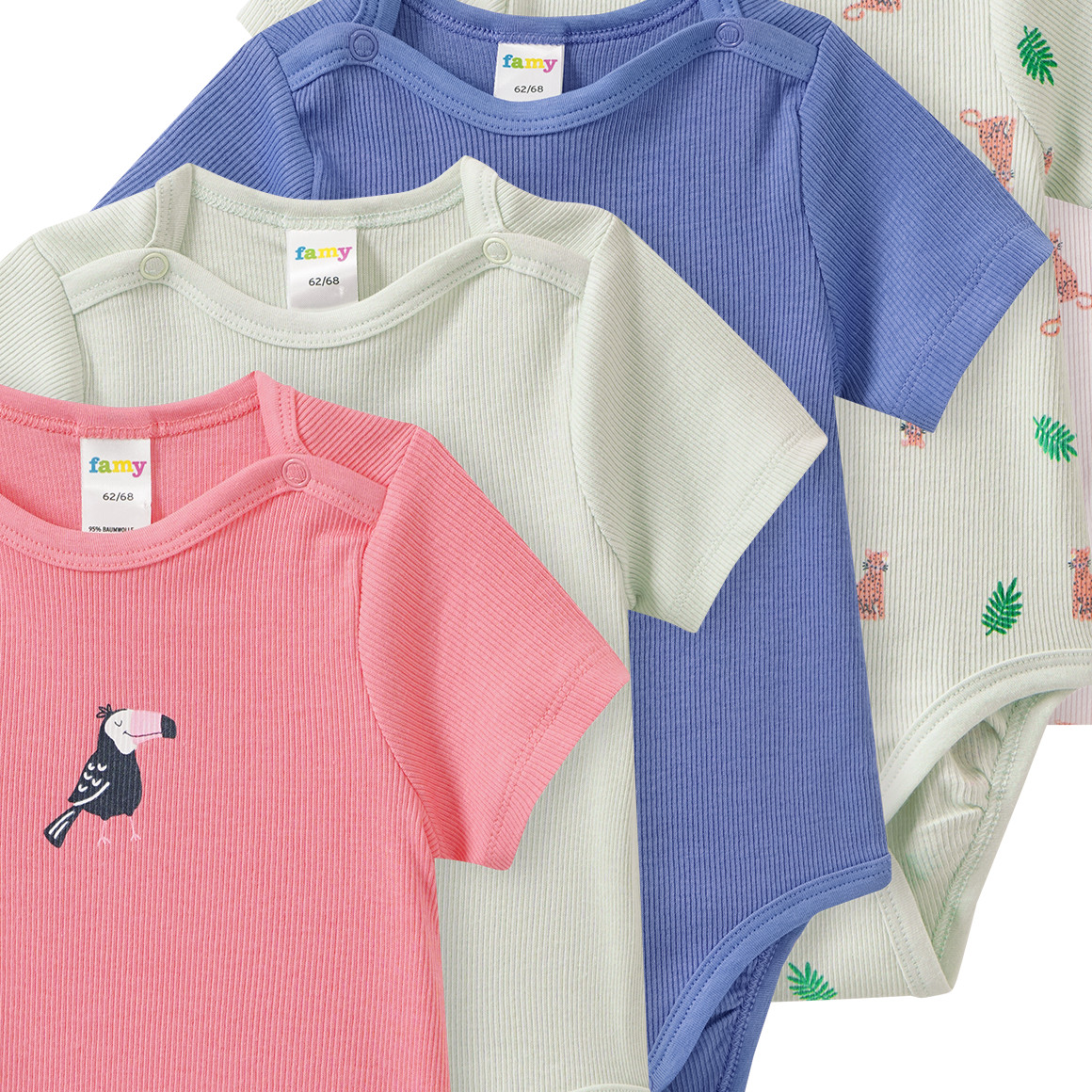 5 Baby Bodys mit Rippstruktur