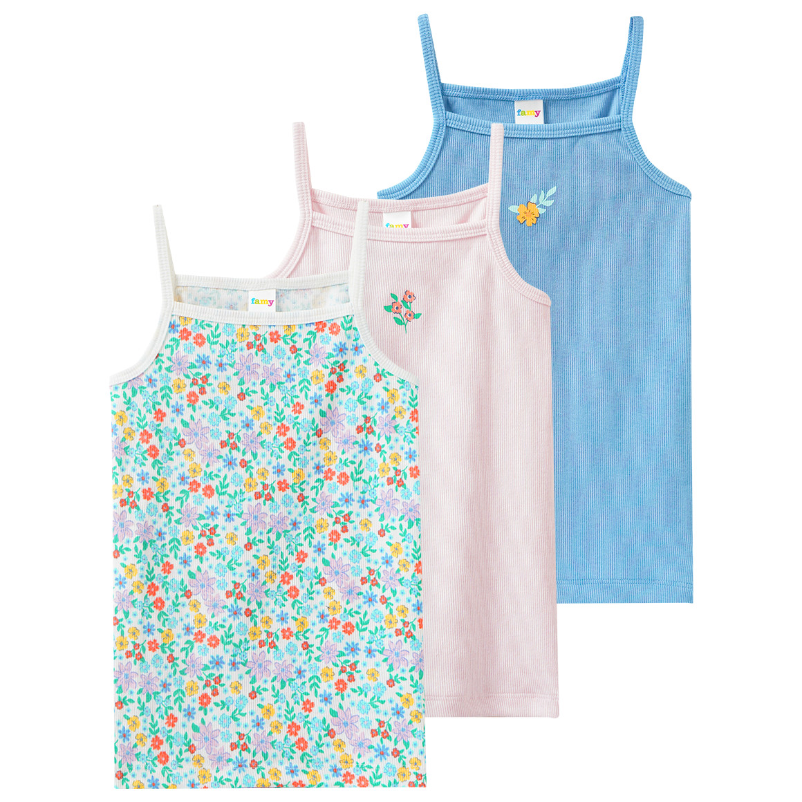 3 Mädchen Unterhemden mit Rippstruktur