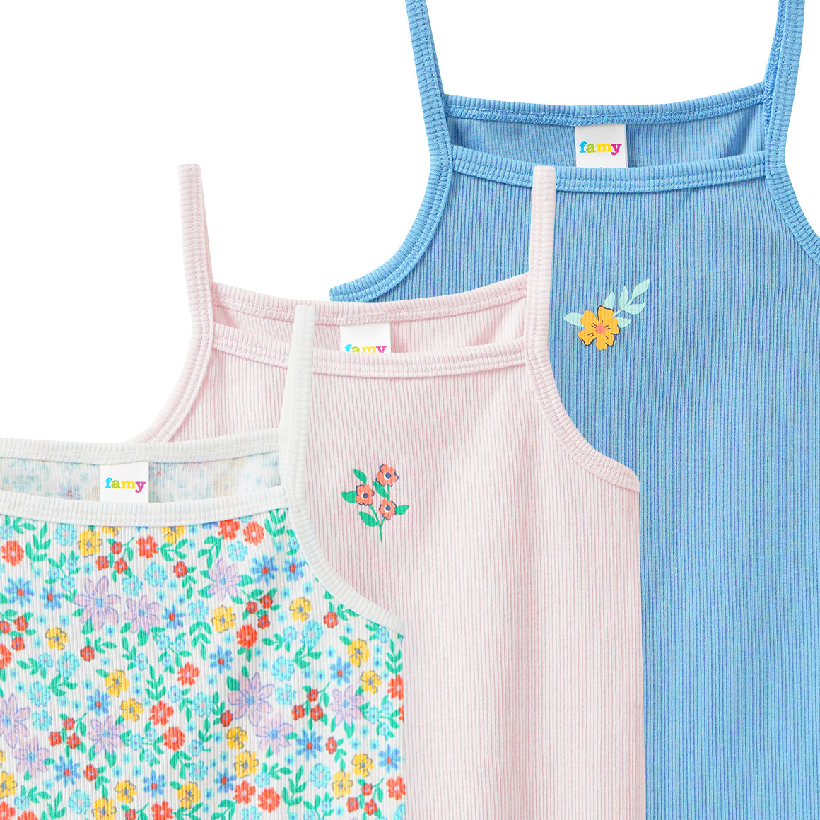 3 Mädchen Unterhemden mit Rippstruktur