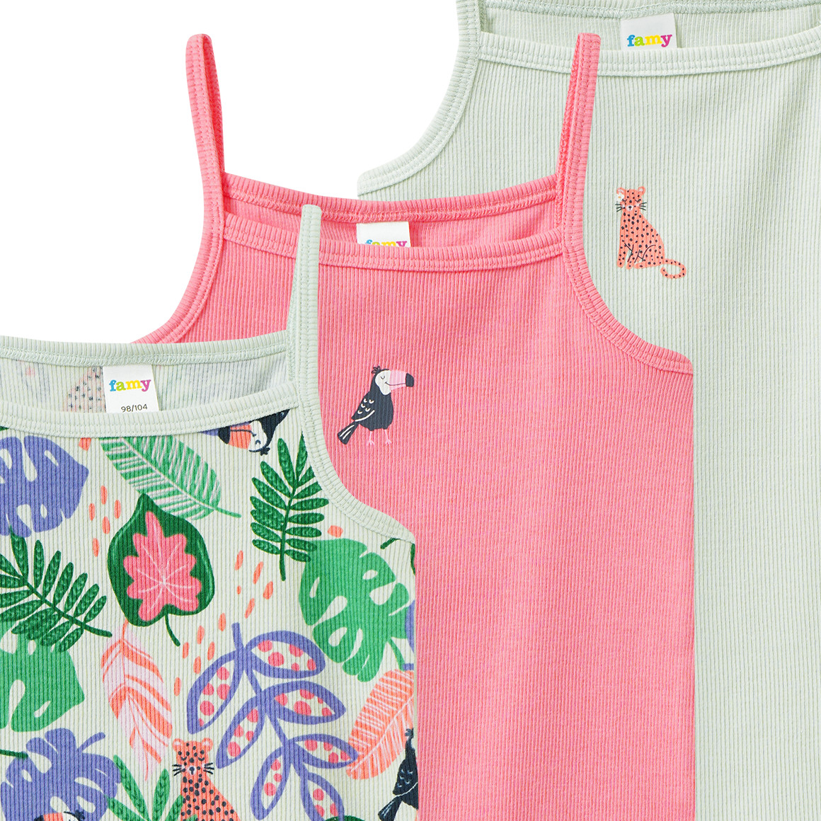 3 Mädchen Unterhemden mit Rippstruktur