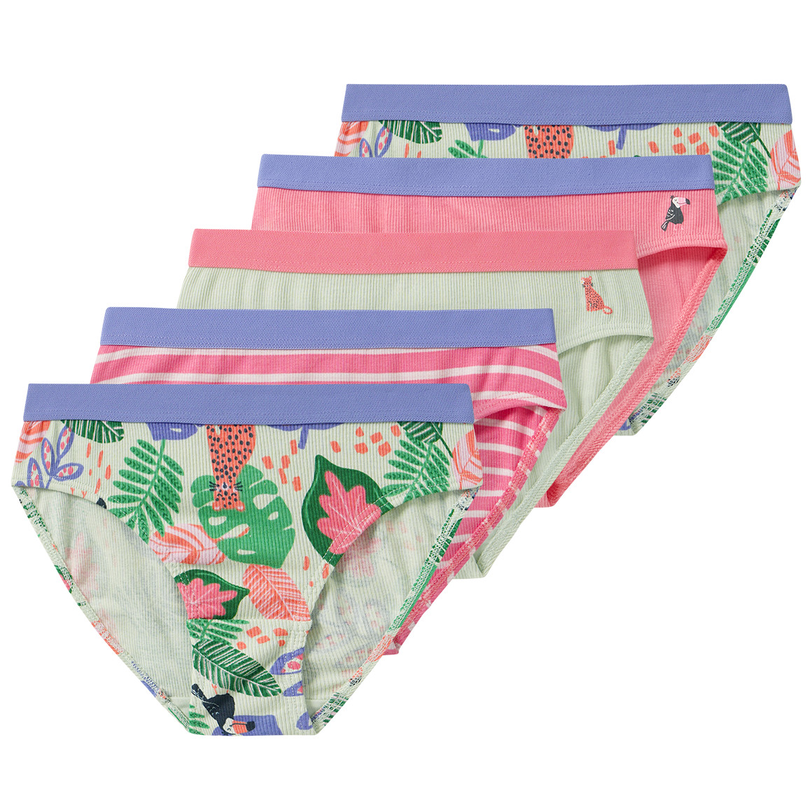 5 Mädchen Slips mit Rippstrukur