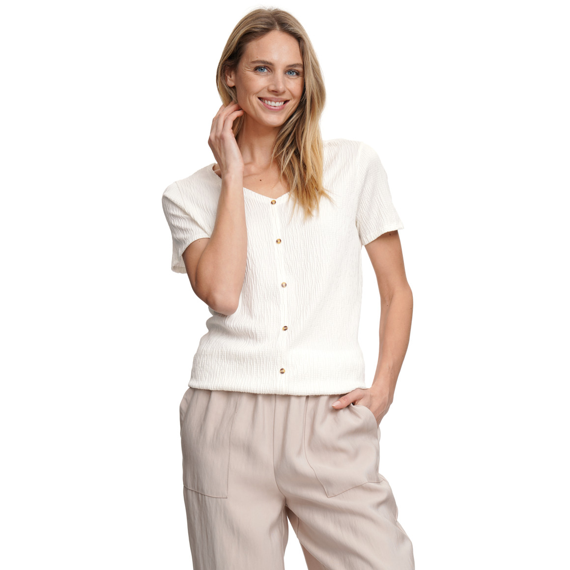 Damen T-Shirt in gekreppter Struktur