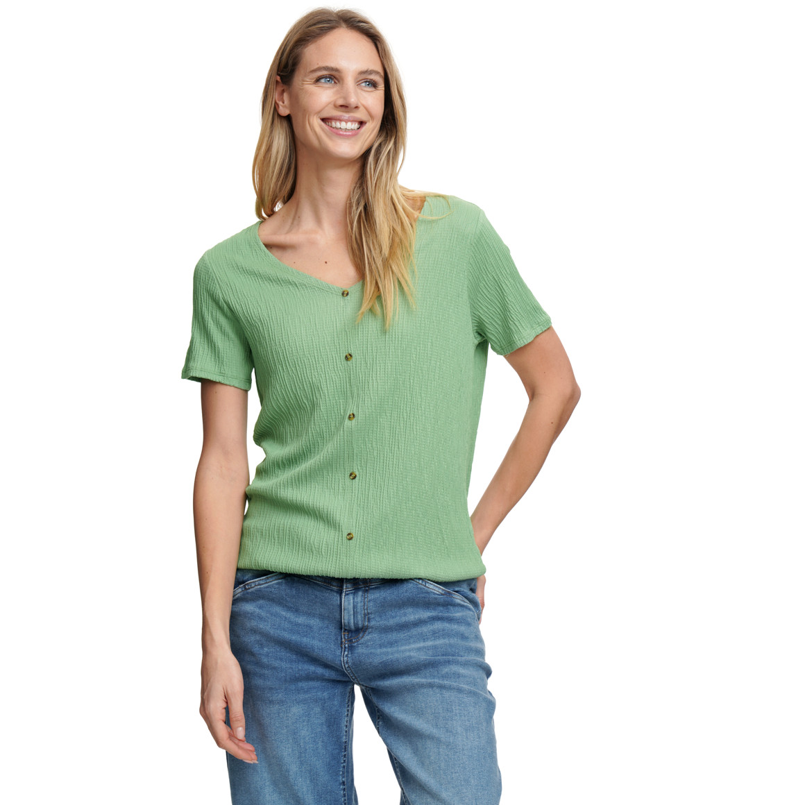 Damen T-Shirt in gekreppter Struktur