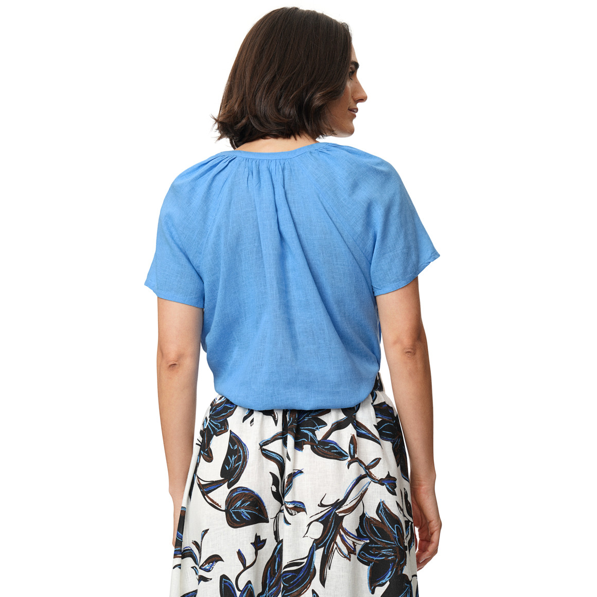 Damen Leinen-Bluse mit Serafino-Ausschnitt