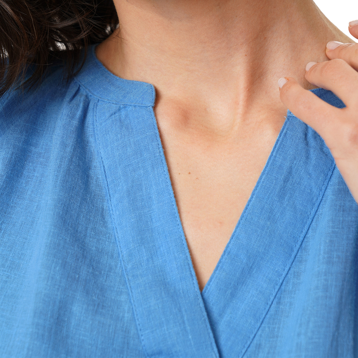 Damen Leinen-Bluse mit Serafino-Ausschnitt