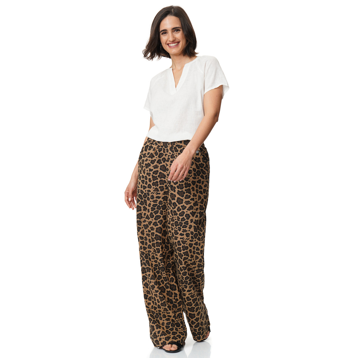 Damen Leinen-Hose im Leo-Look