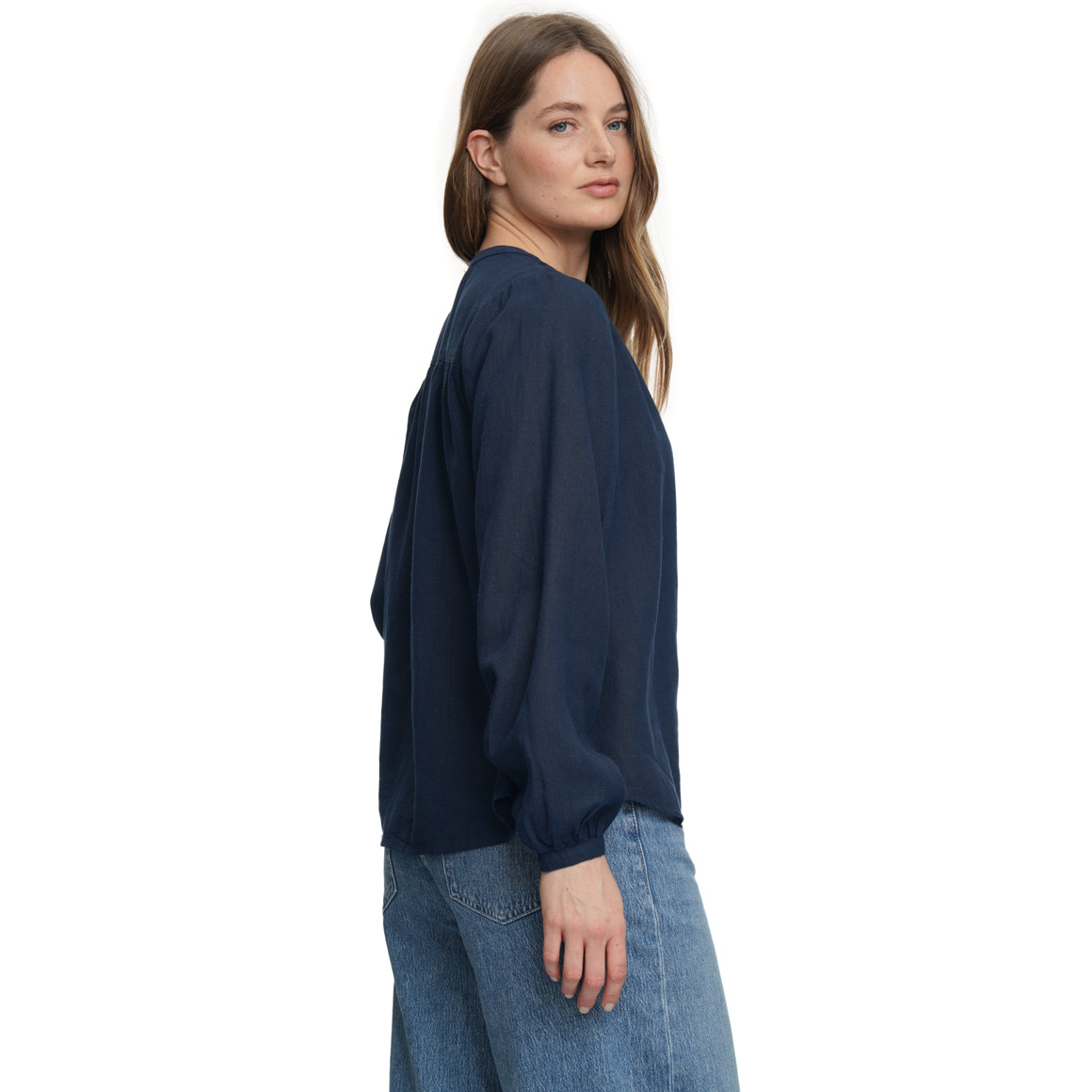 Damen Leinen-Bluse unifarben