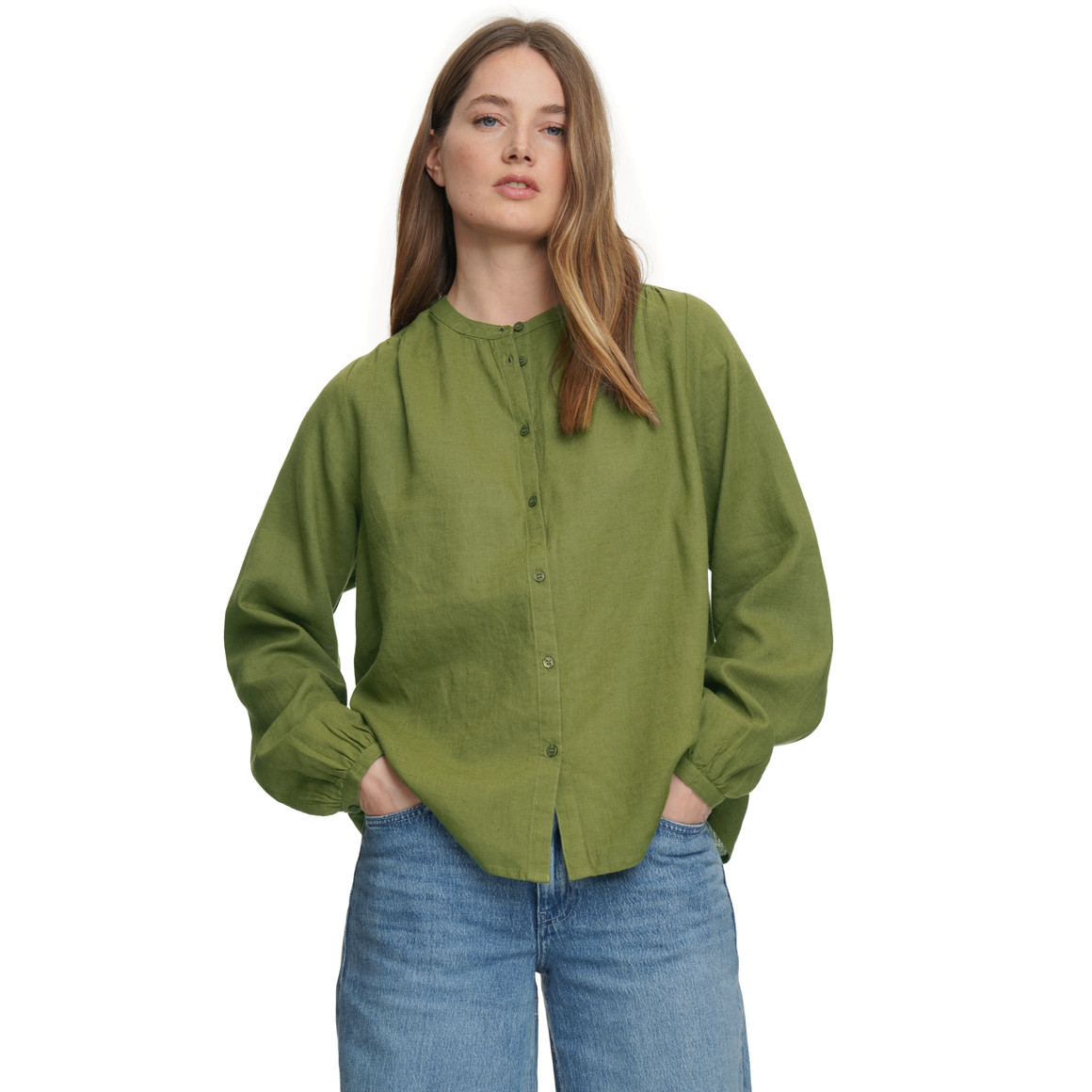 Damen Leinen-Bluse unifarben