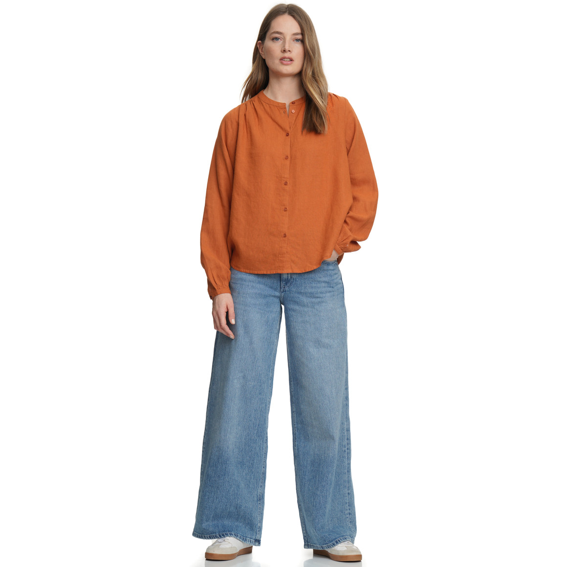 Damen Leinen-Bluse unifarben