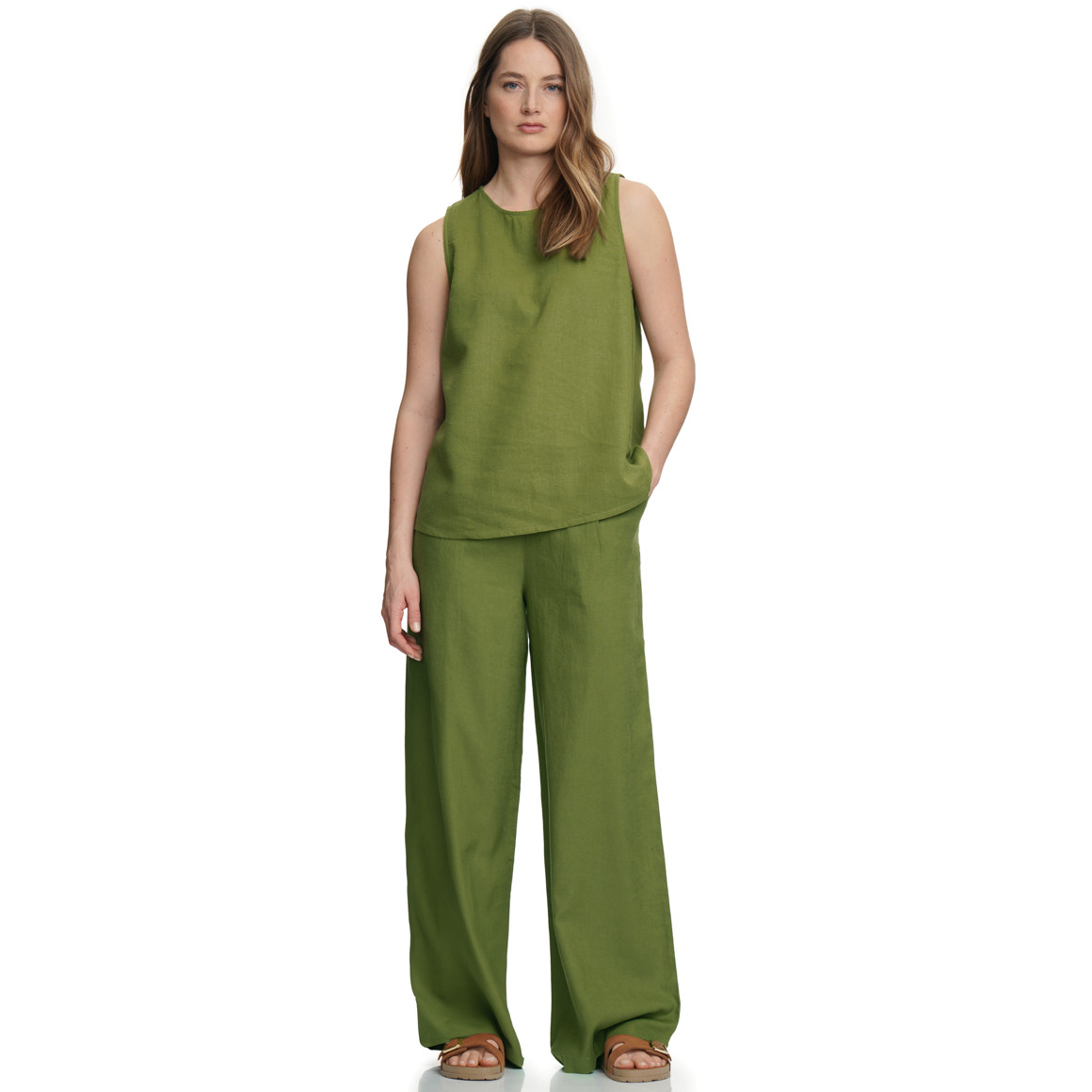 Damen Leinen-Top unifarben