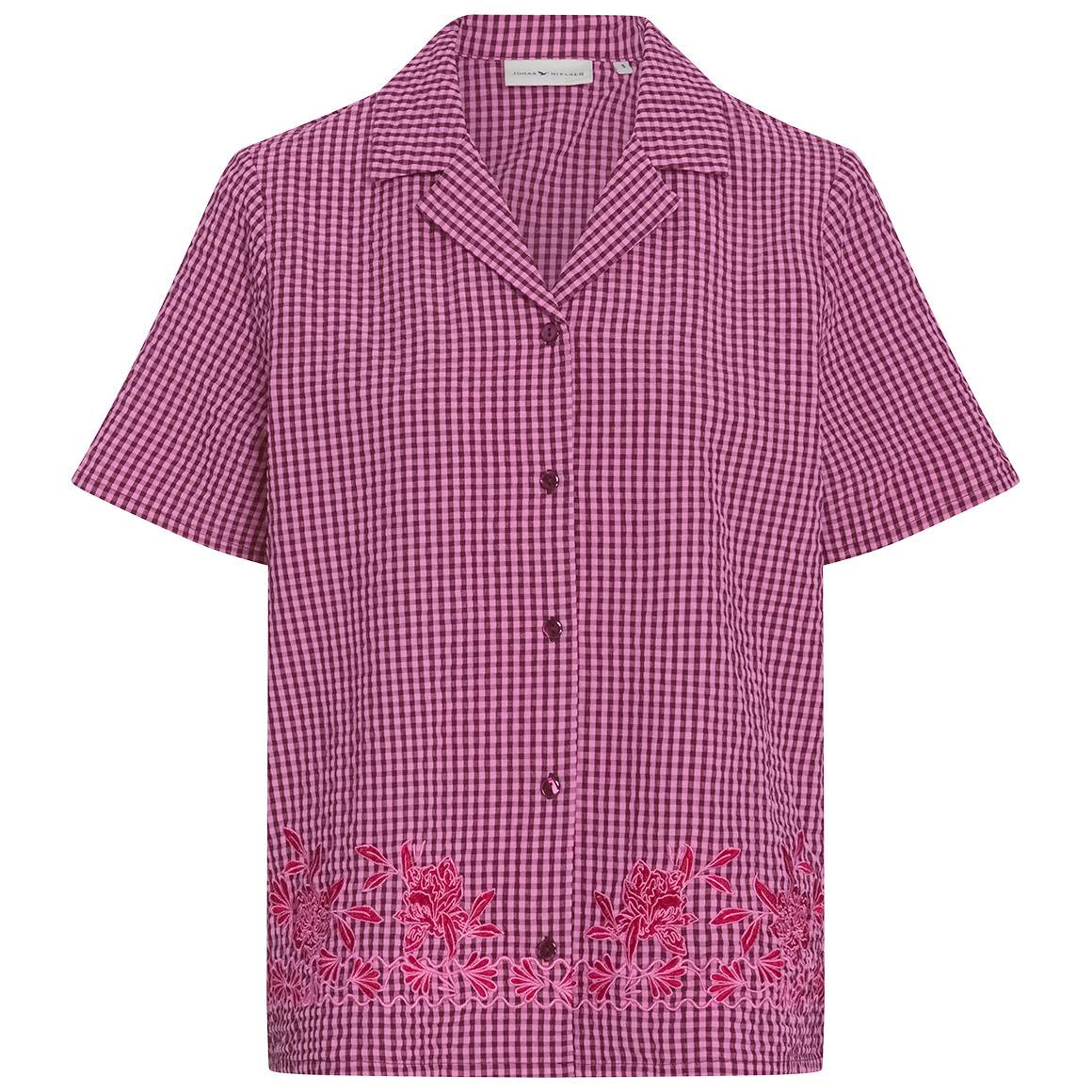 Damen Seersucker-Bluse mit Stickerei