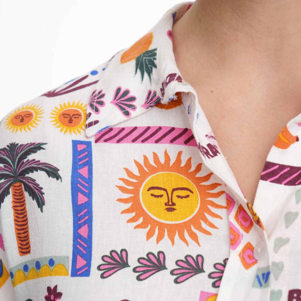 Damen Leinen-Bluse mit Allover-Print