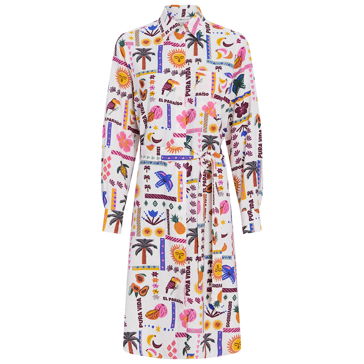 Damen Leinen-Kleid mit Allover-Print