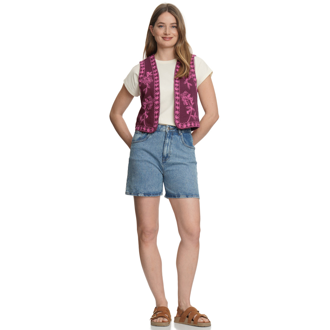 Mousseline damesvest met borduurwerk