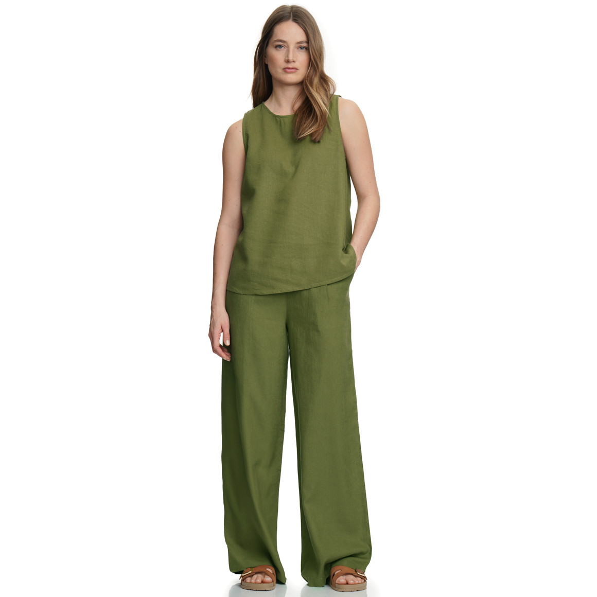 Damen Leinenhose im Wide-Leg-Style