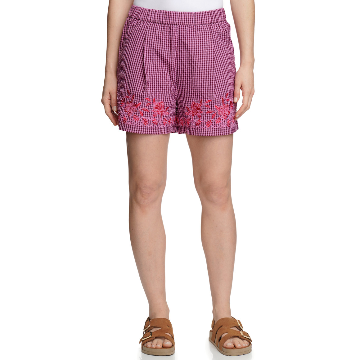 Damen Seersucker-Shorts mit Stickerei
