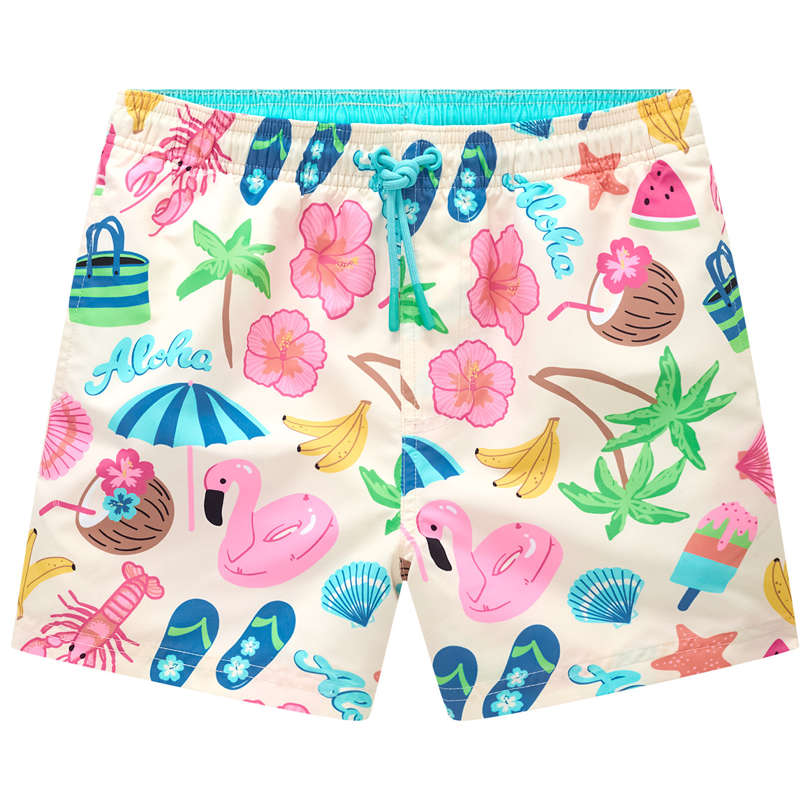 Jungen Badeshorts mit sommerlichen Motiven