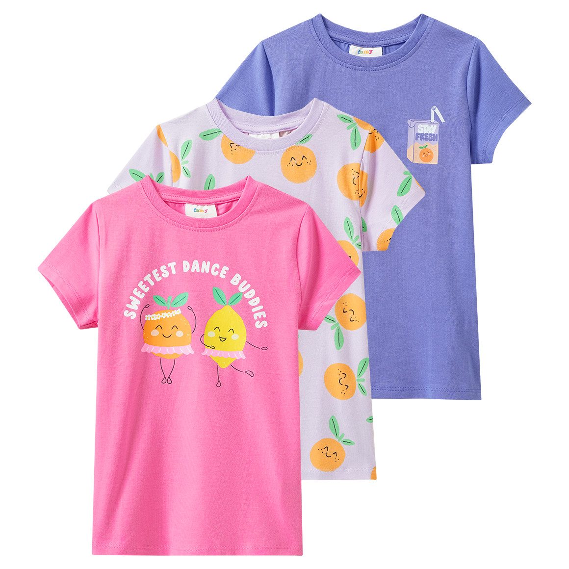 3 meisjes-T-shirts met kleurrijke motieven