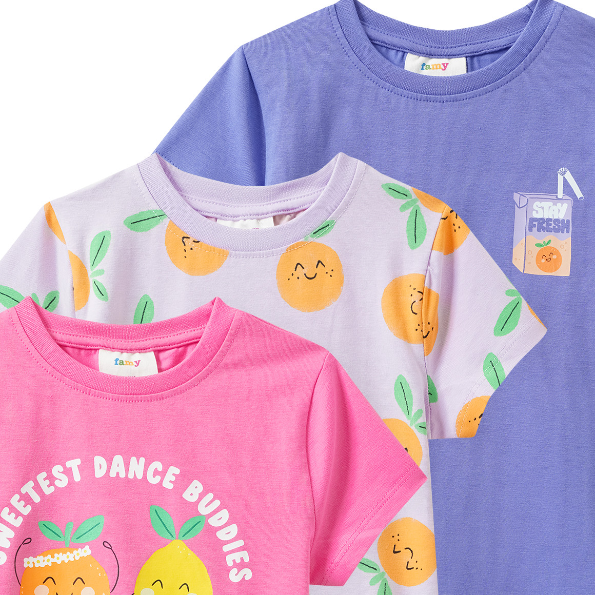 3 meisjes-T-shirts met kleurrijke motieven