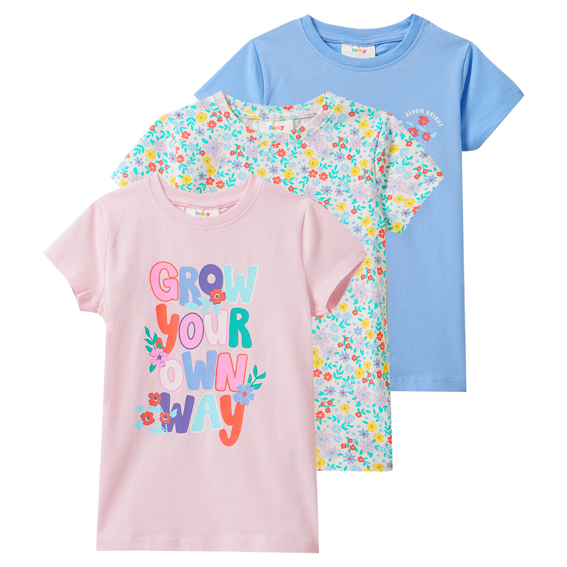 3 meisjes-T-shirts met kleurrijke motieven