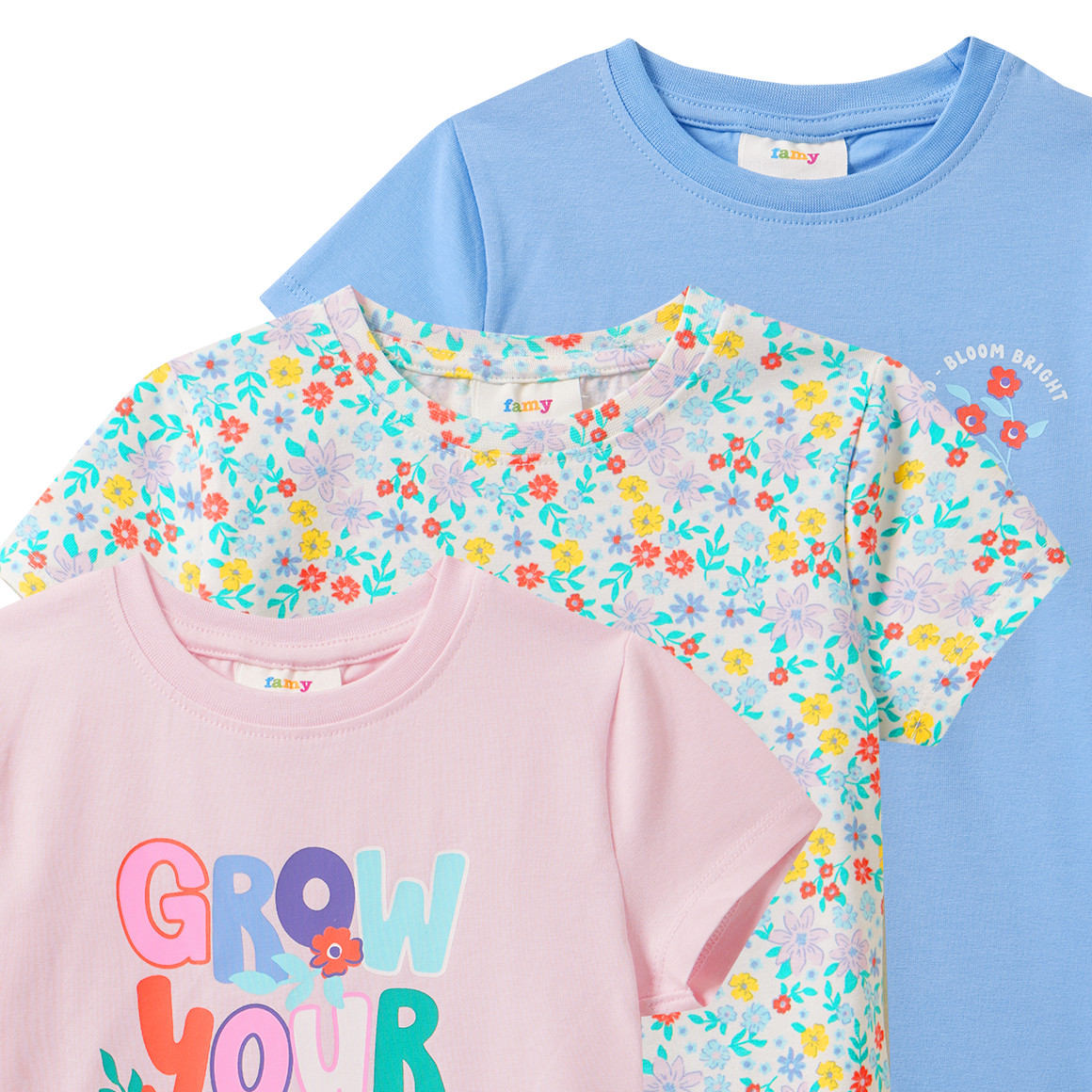 3 meisjes-T-shirts met kleurrijke motieven