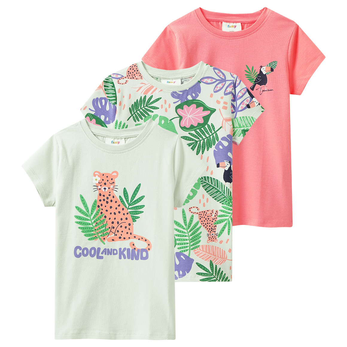 3 meisjes-T-shirts met kleurrijke motieven