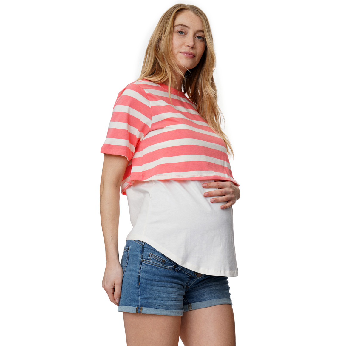 Damen Umstands-T-Shirt im Ringel-Look