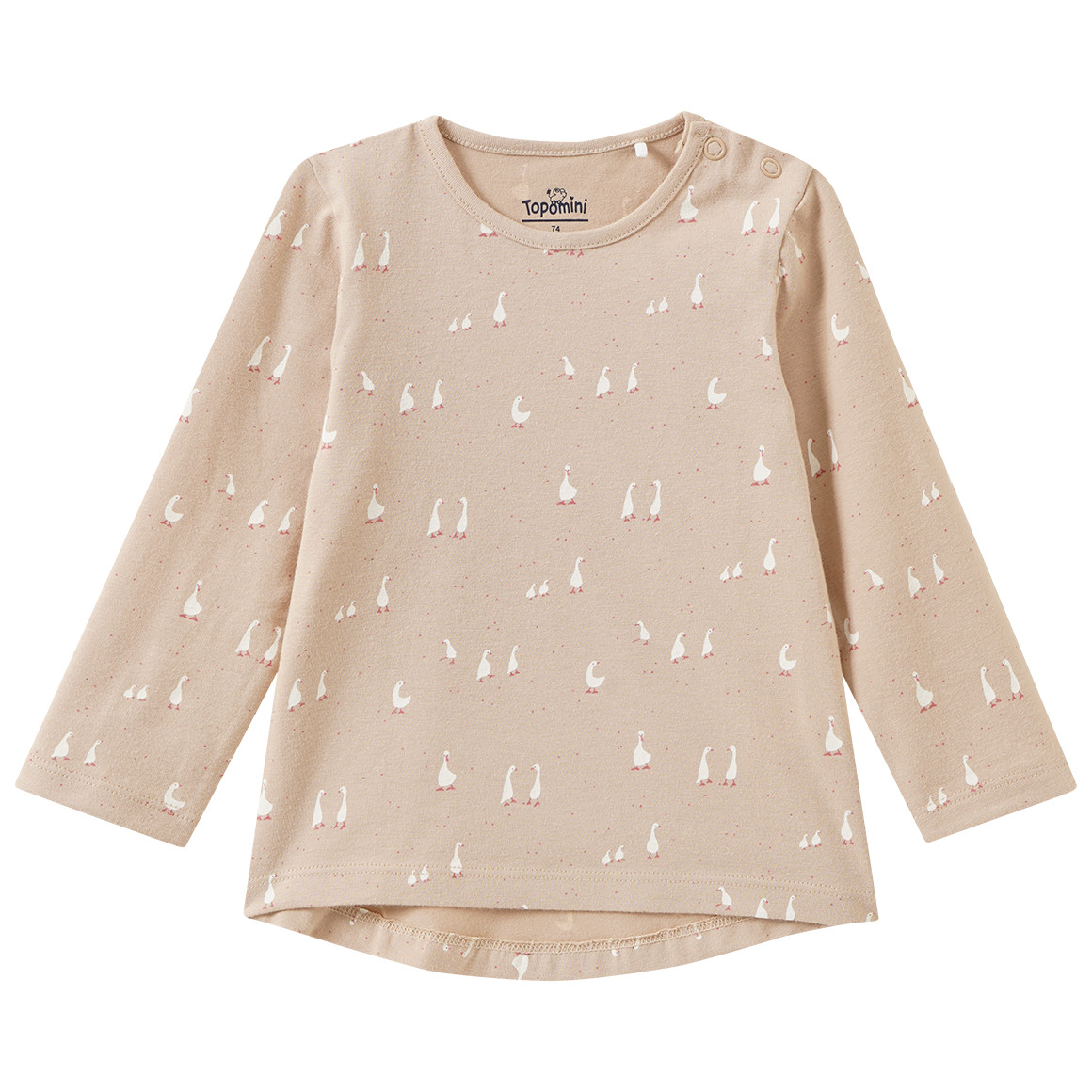 Babyshirt met lange mouwen en gansjes allover