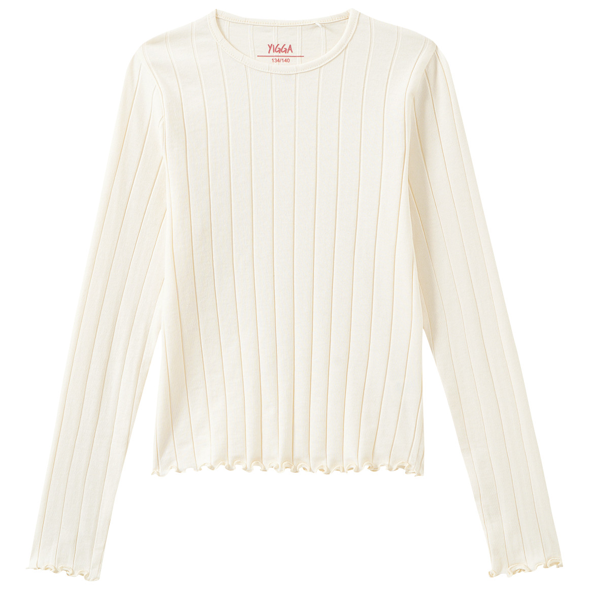 Meisjesshirt met lange mouw en golvende boord