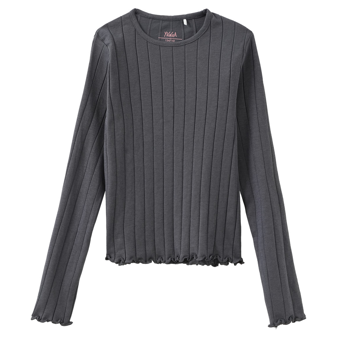 Meisjesshirt met lange mouw en golvende boord