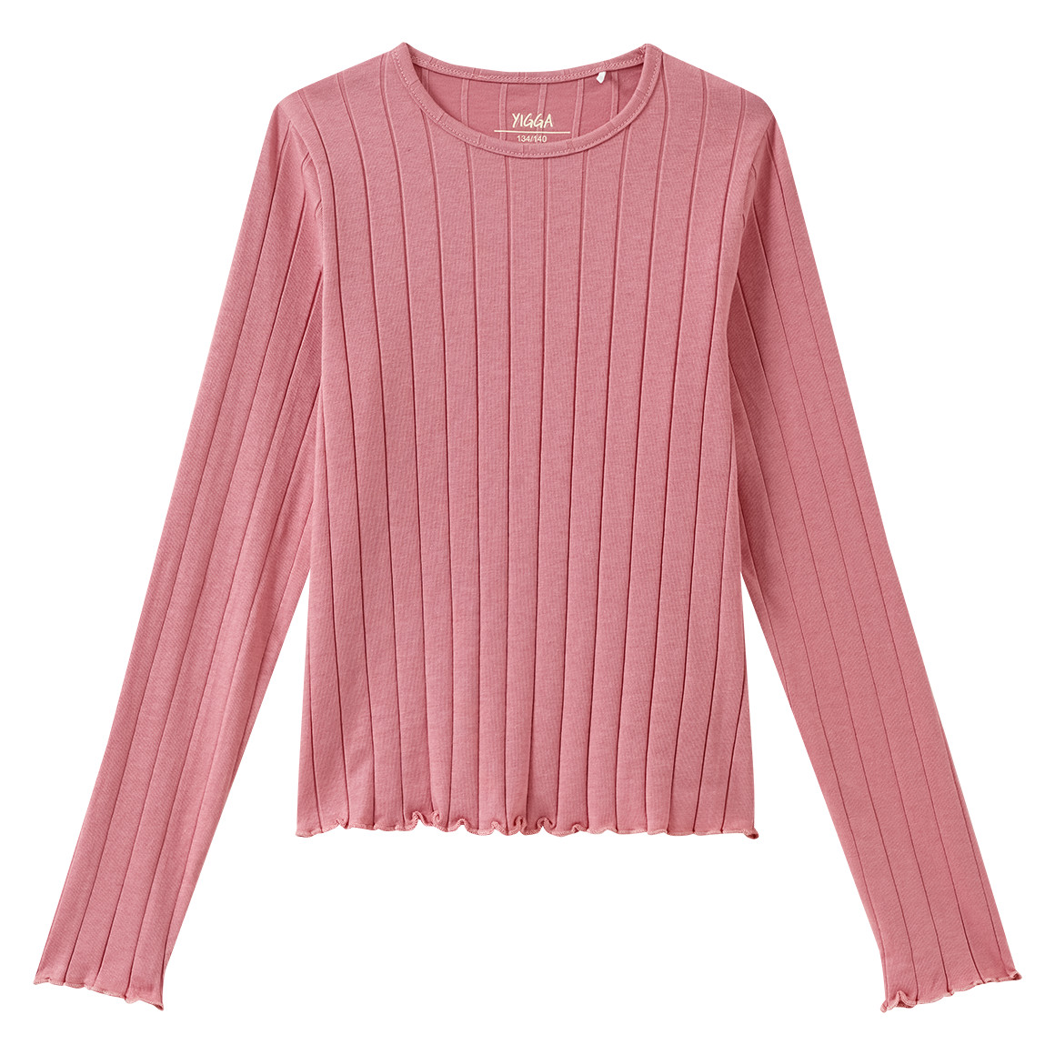 Meisjesshirt met lange mouw en golvende boord