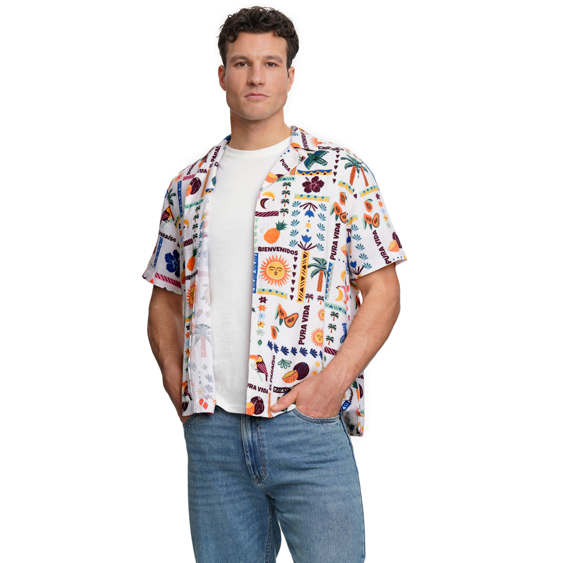 Herren Leinen-Hemd mit Allover-Print