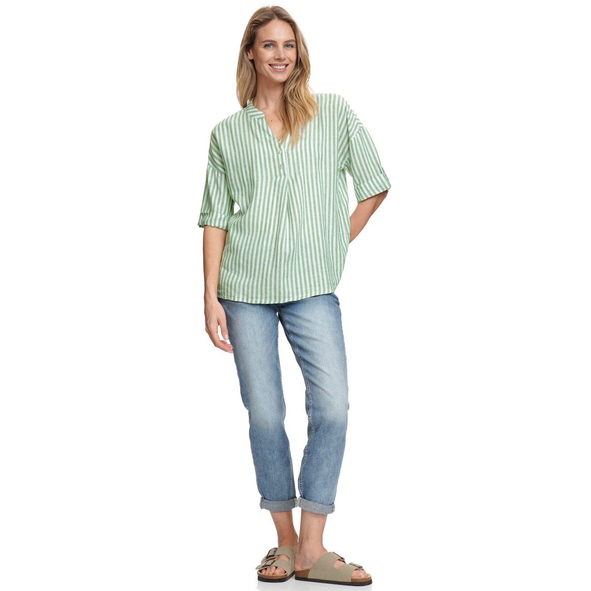 Damen Leinen-Bluse mit Streifen