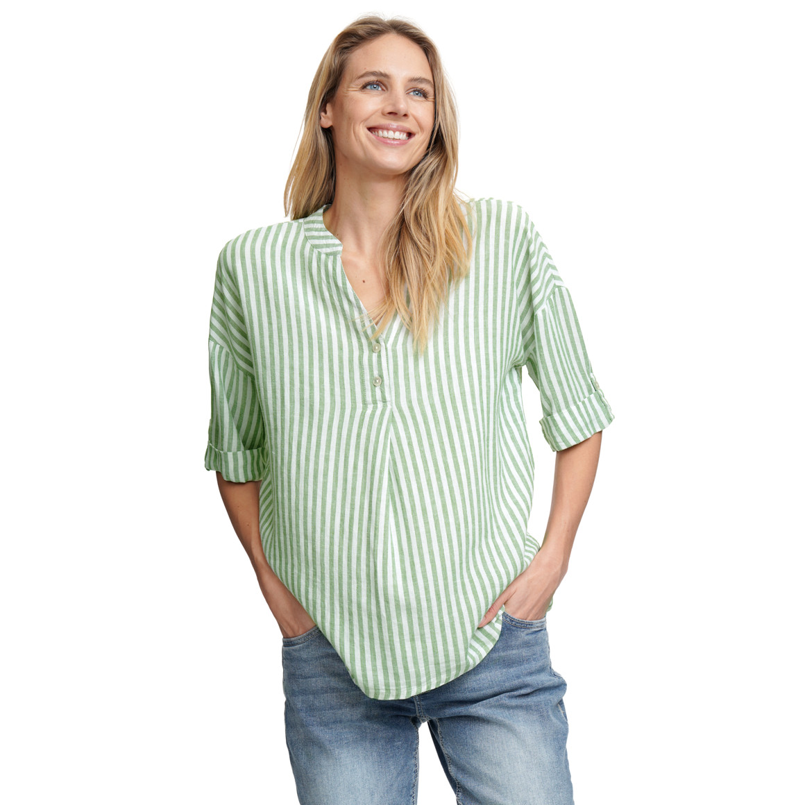 Damen Leinen-Bluse mit Streifen