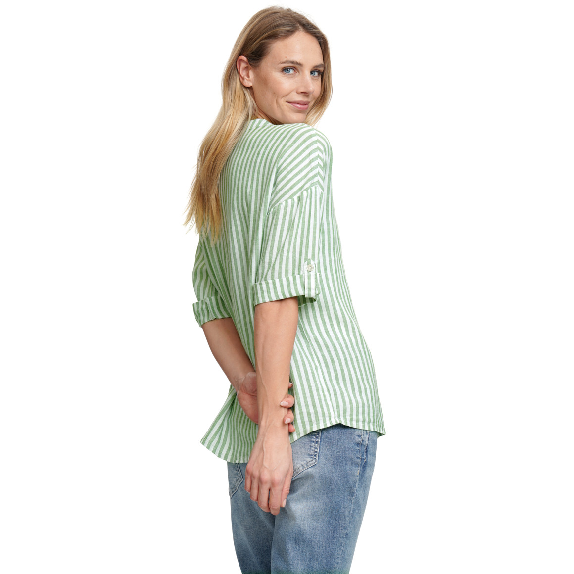 Damen Leinen-Bluse mit Streifen