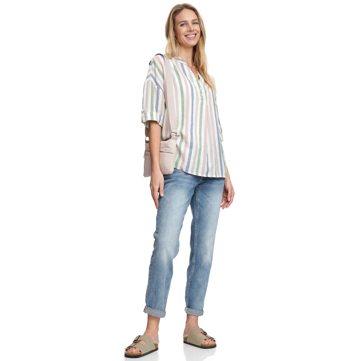 Damen Leinen-Bluse mit Streifen
