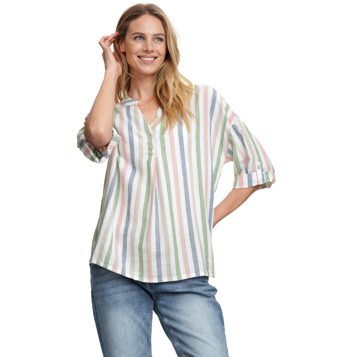 Damen Leinen-Bluse mit Streifen