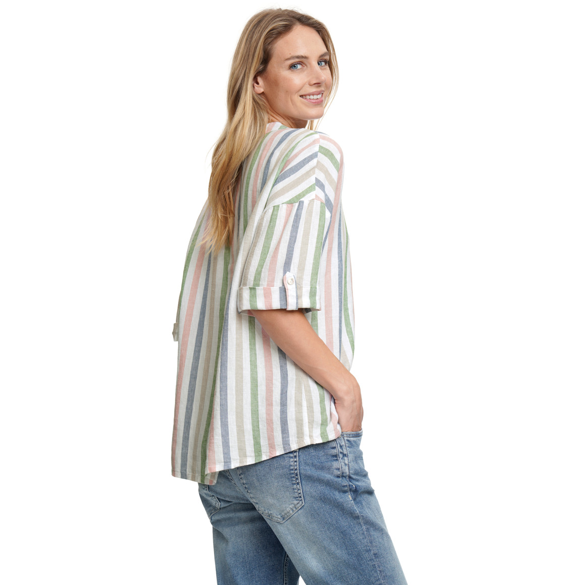 Damen Leinen-Bluse mit Streifen