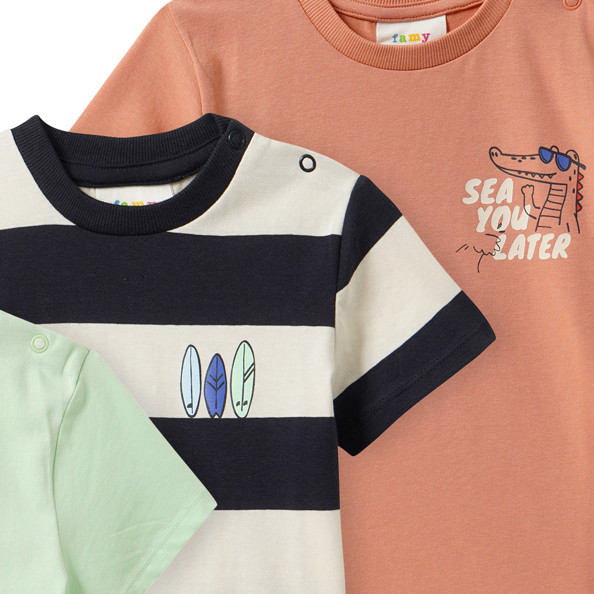 3 Baby T-Shirts in verschiedenen Dessins
