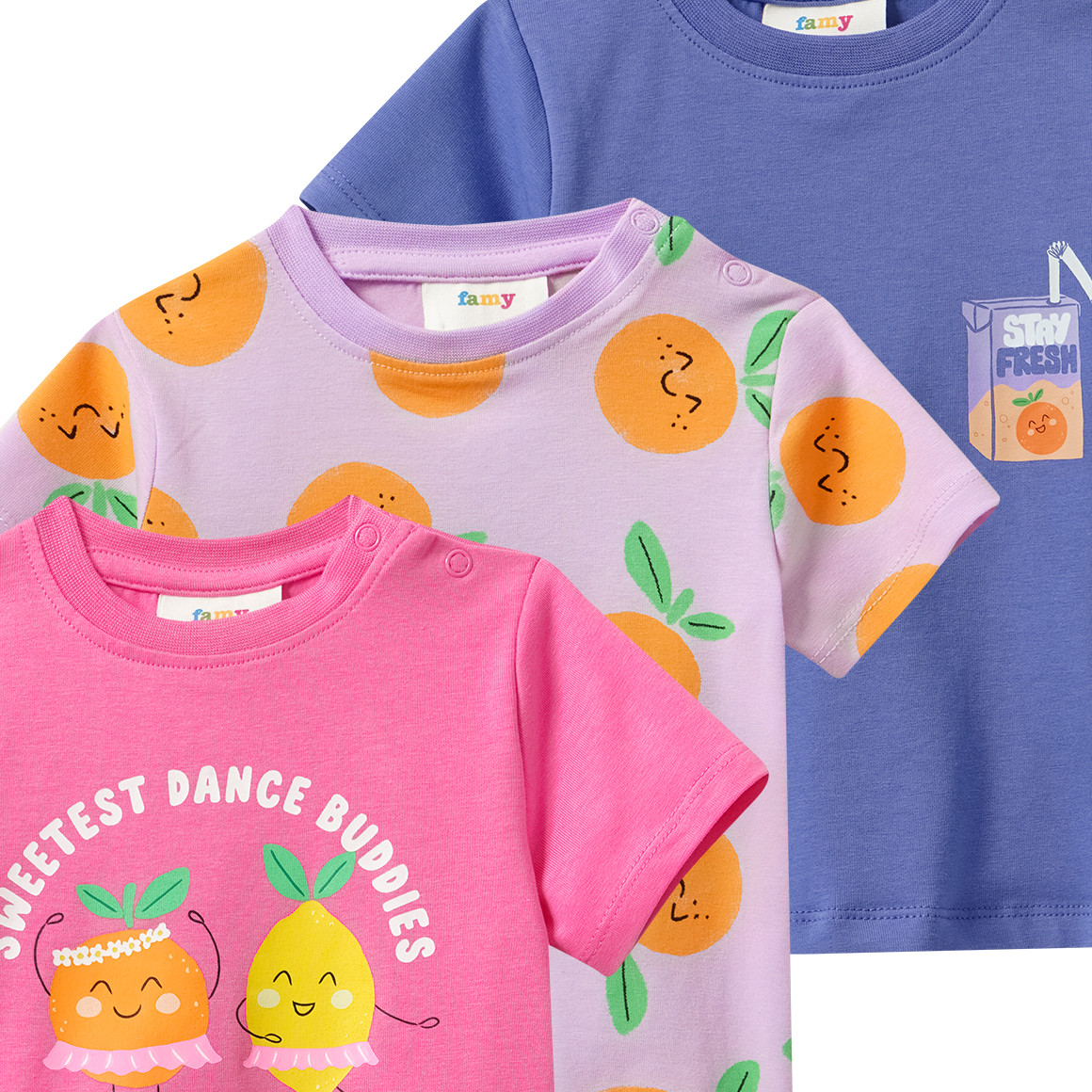 3 Baby T-Shirts mit bunten Motiven