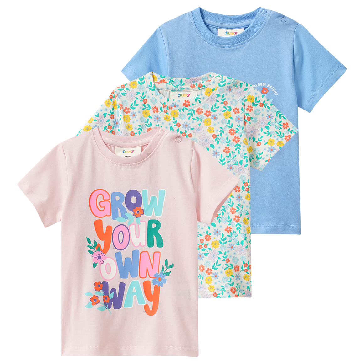 3 Baby T-Shirts mit bunten Motiven