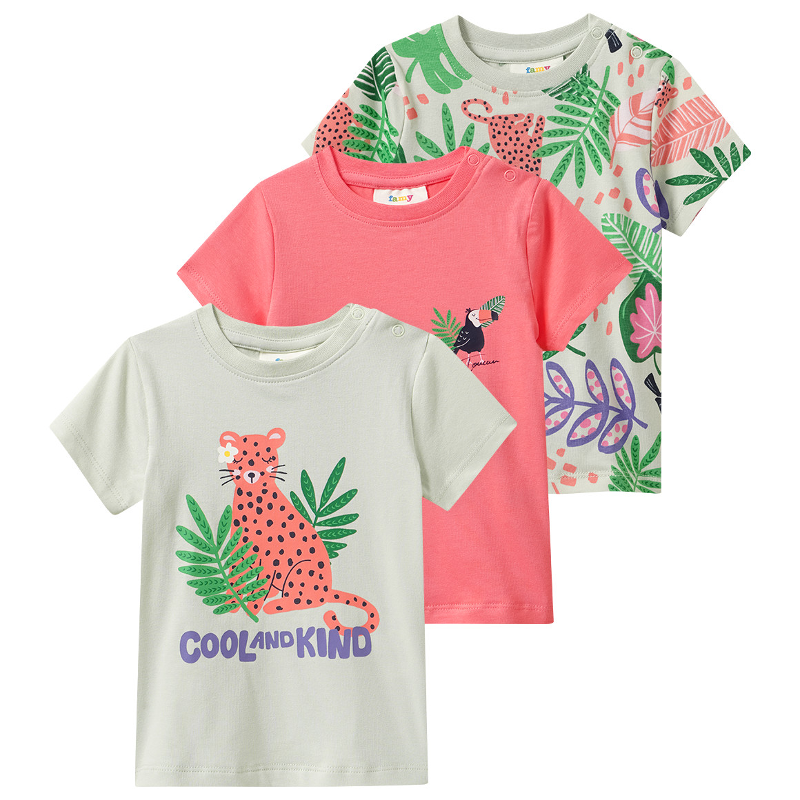 3 Baby T-Shirts mit bunten Motiven