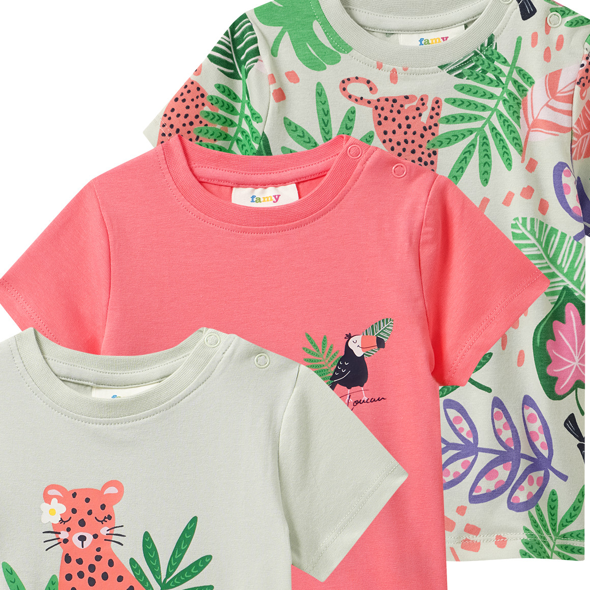 3 Baby T-Shirts mit bunten Motiven