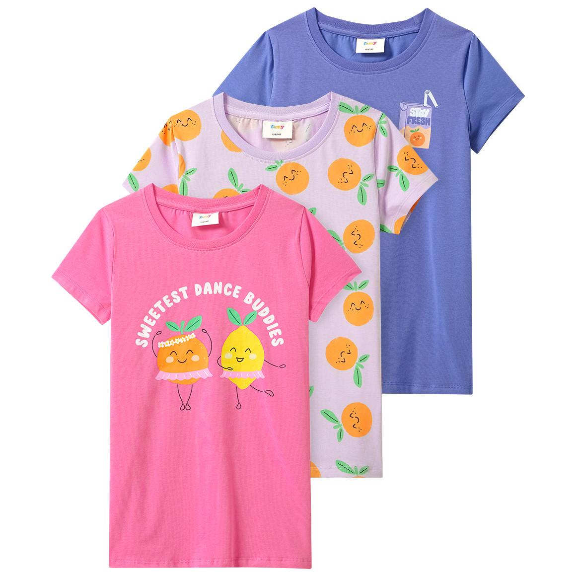 3 Mädchen T-Shirts mit bunten Motiven